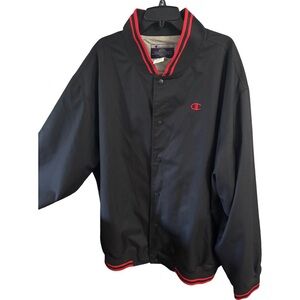 Champion Snap Up Spell Out SEWN Back Black/Red Bomber Jacket - Men’s Size 3XL
